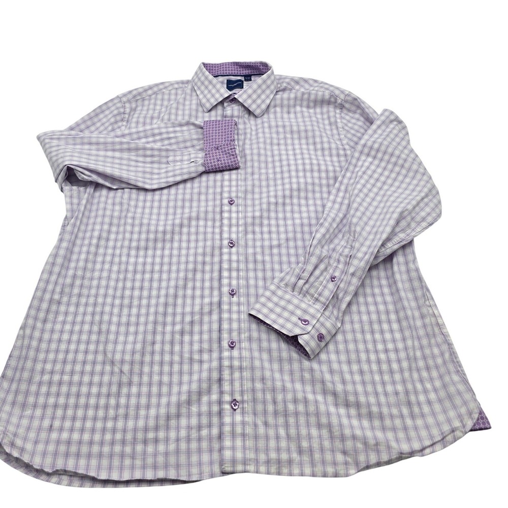 Nick Graham ButtonUp Shirt M 2XL Prple Plaid‎ Stretch Modern Fit Business Casual